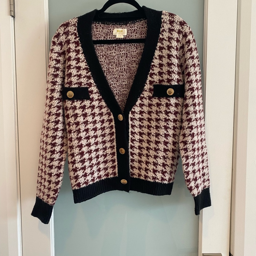 Anthropologie Maroon and Black Cardigan Sweater